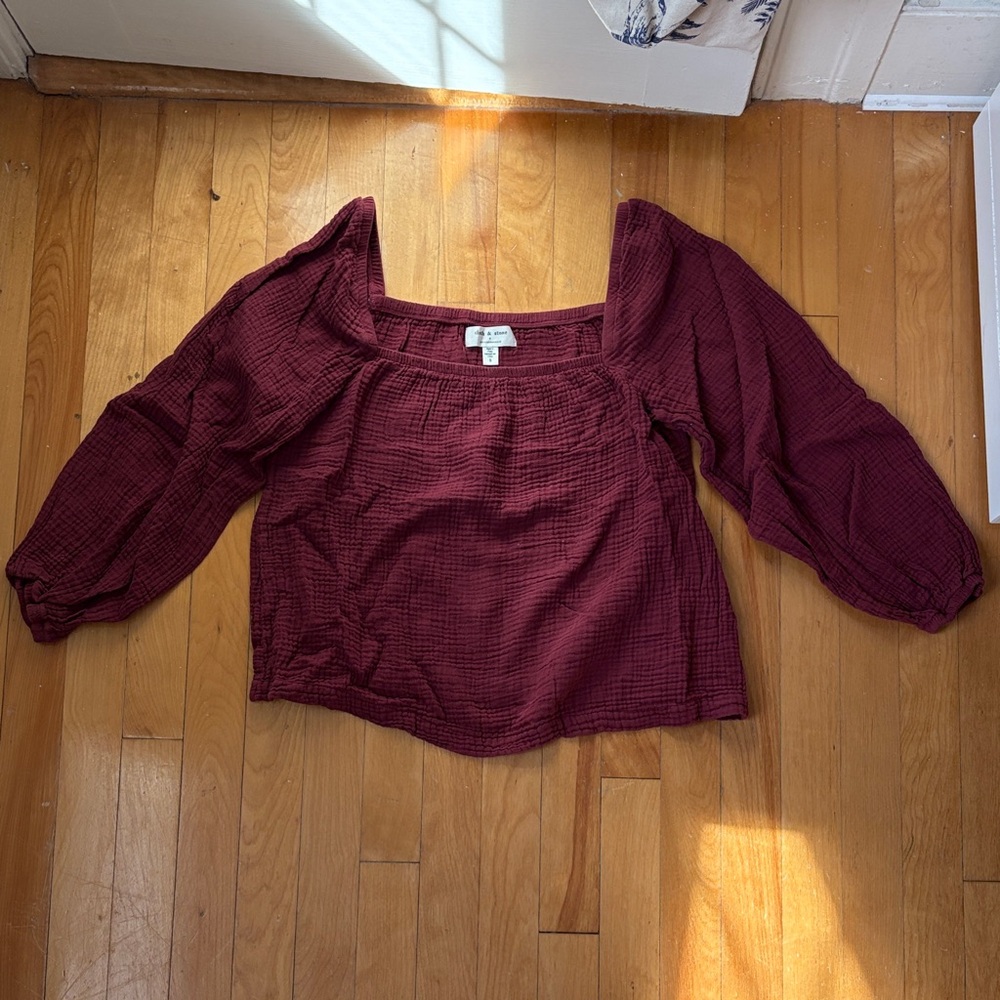 Cloth & Stone for Anthro Burgundy cotton gauze Blouse